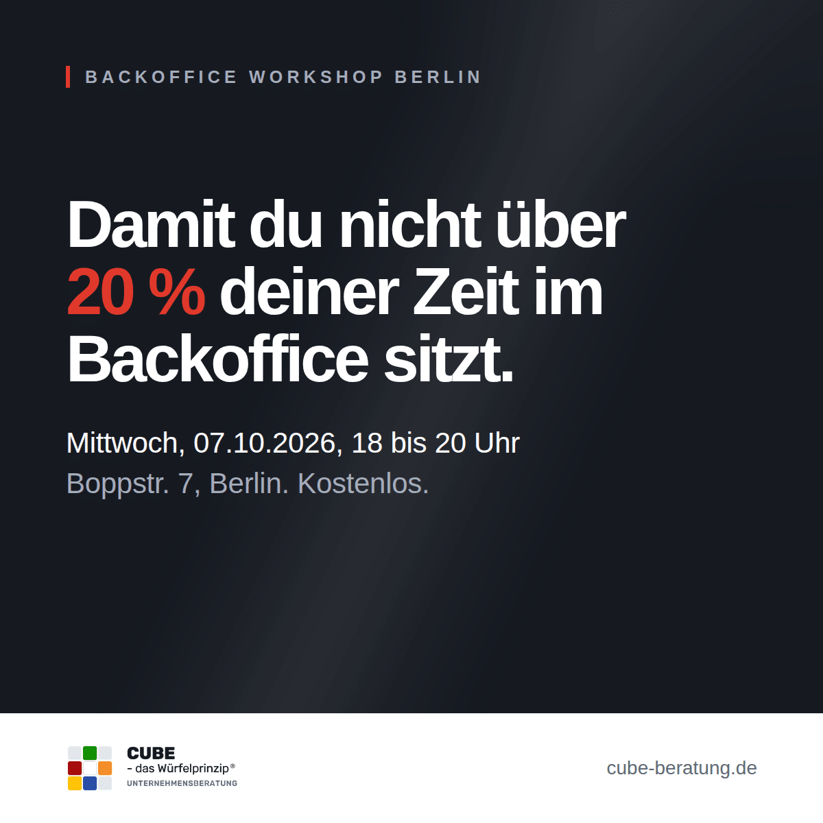 Backoffice Workshop Berlin am 07.10.2026, 18 bis 20 Uhr, kostenlos
